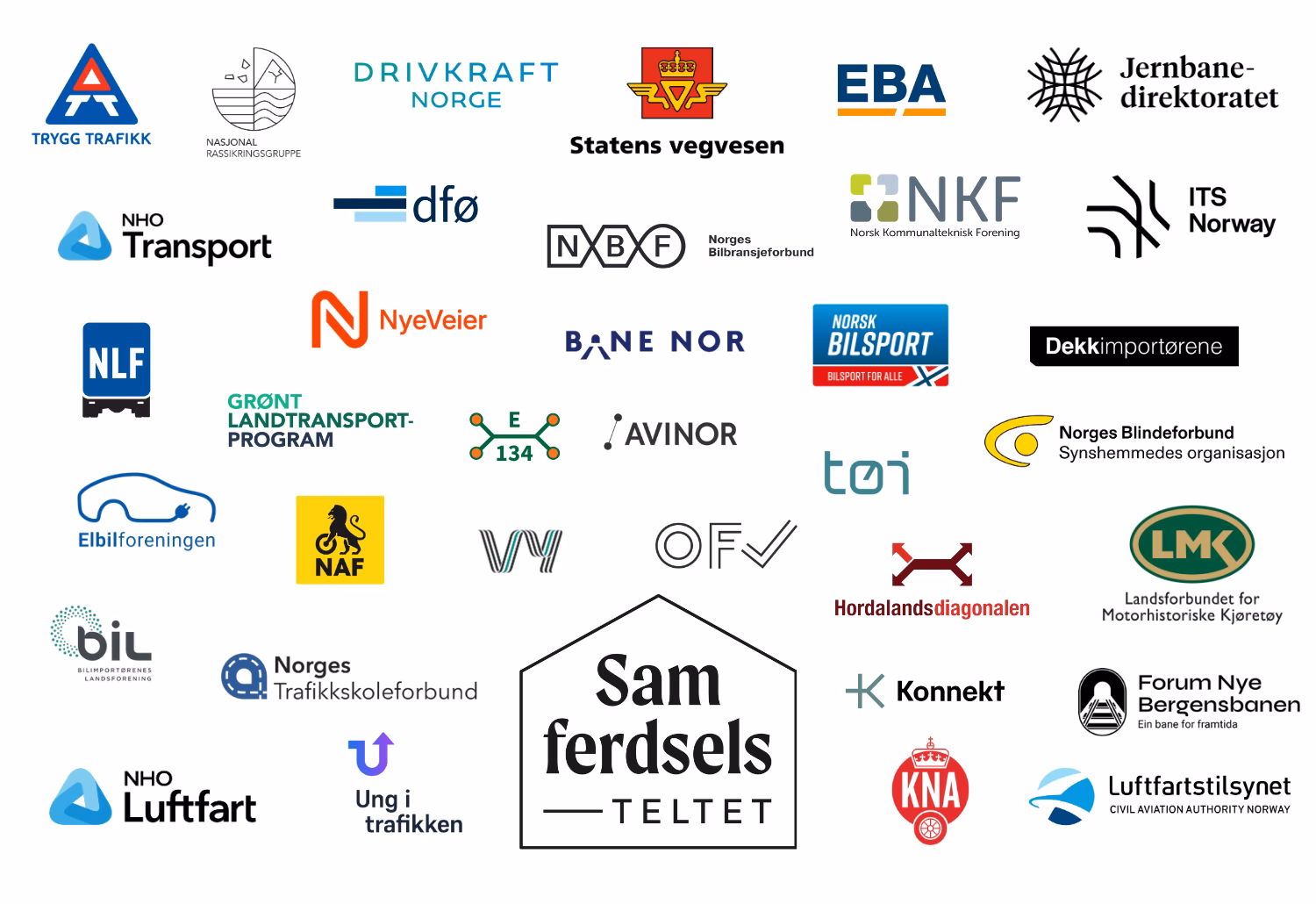 Ulike logoer fra partnere i Samferdselsteltet under Arendalsuken.